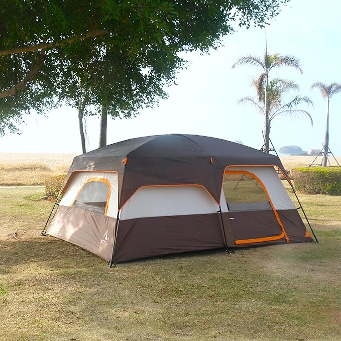 KTT Large Tent 6-12 Person,Family Cabin Tents,Straight Wall,3 Doors and 3 Windows with Mesh,Waterproof,Big Tent for Outdoor,Picnic,Camping,Family,Friends Gathering.
