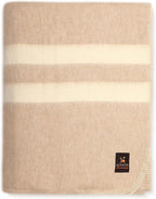 Thick Alpaca Wool Blanket Heavyweight Camping Outdoors Indoors Soft Peru King Size Stripes Design (Beige - Ivory, King Size)