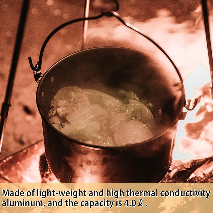 CAMPINGMOON Camping Pot 5.5-Quart Portable Campfire Cooking Hanging Pot Lightweight Aluminum MC-255