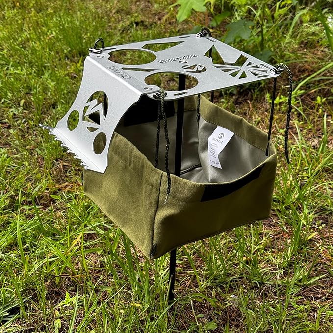 Ruck & River Camping Table - Compact and Lightweight 8"x8" Aluminum Top with Cup Holders, Adjustable Height, Easy to Assemble, Portable Outdoor Table for Camping, Hiking, Fishing, Beach, Hammock