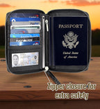 Passport Wallet - Travel Document Holder w/RFID Blocking – Full Grain Leather – Bifold compact zip around Wallet with Credit Card Slots for Women and Men, black, 500-90