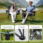 2 Pack Oversized Folding Camping Chair, Heavy Duty Support 500LBS Outdoor Chair with Cup Holder Storage and Cooler Pouch, Collapsible Padded Arm Chair for Sports Garden Beach Fishing, Grey