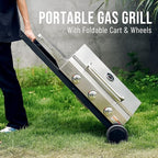 BBQ Gas Grill 3-Burner with Foldable Cart & Side Table, Portable Propane Grill with Lid for Outdoor Patio Backyard Barbecue Camping Tailgating RV Trip, Stainless Steel, GS308