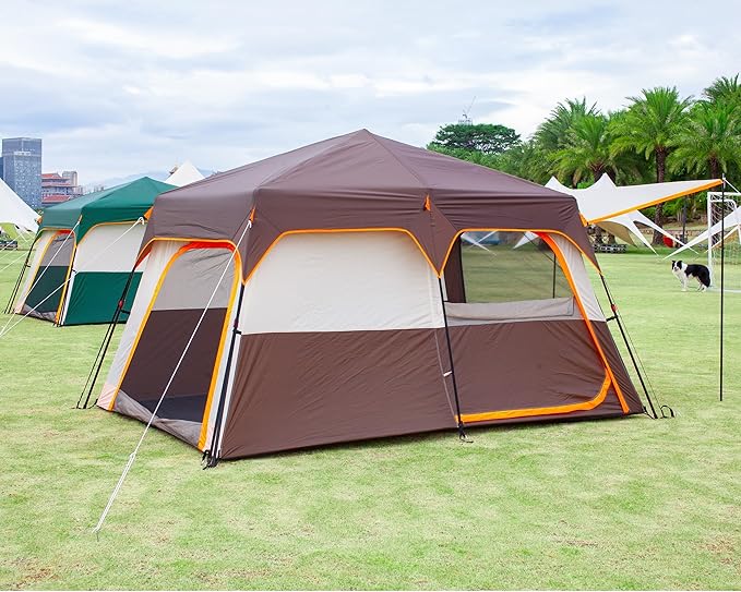 KTT Instant Tent 6 Person(B),Large Family Cabin Tents,Automatic Tent Build Quickly in 60S,2 Rooms,2 Top Windows,3 Doors and 3 Windows with Mesh,Waterproof,Big Tents for Outdoor,Picnic,Camping.