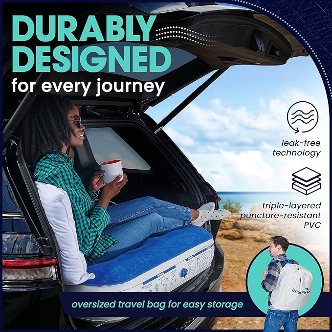 EnerPlex Camping Air Mattress with Built in Pump - Queen Blow Up Mattress for Travel & Guests - Portable Bed for Adults and Kids - Grey