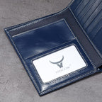 HISCOW Italian Leather Passport Holder for Travel - RFID Blocking Wallet Cover with Secure Organizer for Men & Women, US & Foreign Trips, Antiqued Blue