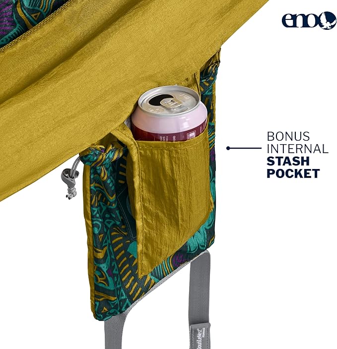ENO DoubleNest Hammock - Lightweight, Portable, 1 to 2 Person Hammock - for Camping, Hiking, Backpacking, Travel, a Festival, or The Beach - Mantra/Gold