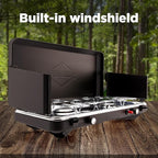 Hike Crew Gas Camping Stove | 20,000 BTU 2 Burner Propane Portable Stovetop | Foldable Legs | Integrated Igniter & Included Regulator | Wind Panels & Built-in Carrying Handle