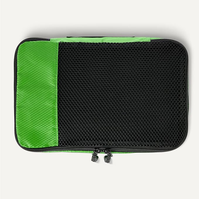 Amazon Essentials 4-Piece Packing Cubes Travel Accessories Set, Luggage Organizer with Double Zipper, Mesh Top, 100% Polyester, Small/Medium/Large/Slim, Green (Previously Amazon Basics)