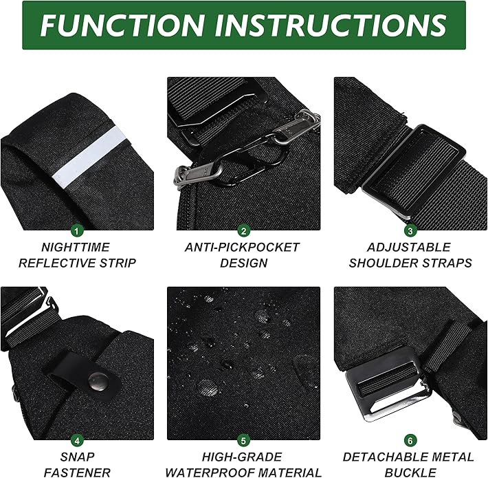 Anti Theft Crossbody Travel Bags for Women Men Cross Body Slim Sling Handbags with S Hook Antitheft