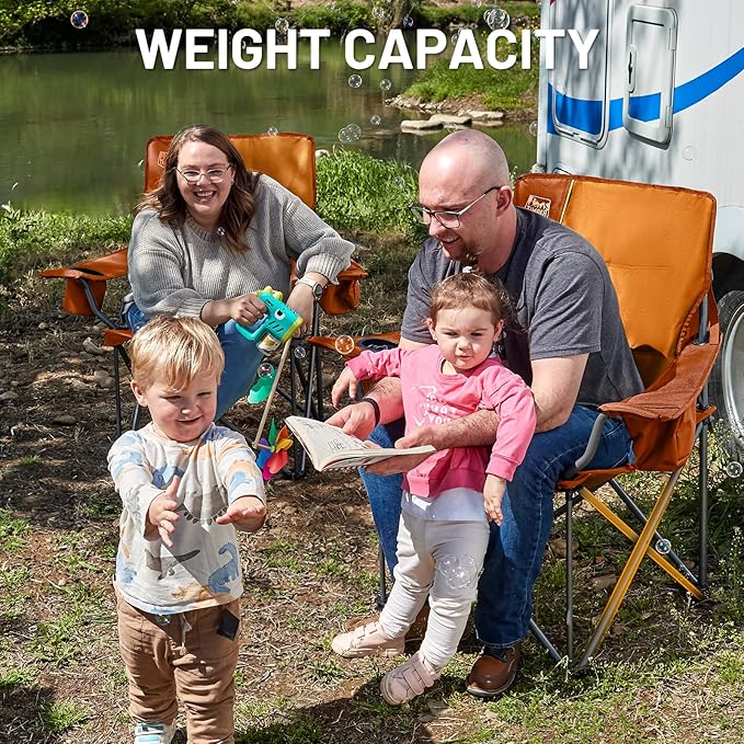 TIMBER RIDGE Oversized Folding Camping Chair for Adults, Support 550 LBS Heavy Duty with Cup Holder Side Pocket for Camp, Lawn, Picnic, Oange, 2 Pack