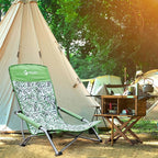 VILLEY Low Beach Chair, High Back Folding Beach Chair for Adults, Lightweight and Portable for Outdoor, Beach, Camping, Lawn, Music Festival, with Cup Holder and Carry Bag-Green Tropical Leaves