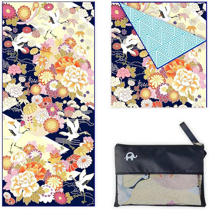 Quick Dry Towel Extra Large 78x35 Inch - Microfiber Beach Towel - Perfect for Beach, Travel, Swimming, Pool, Yoga, Hiking, Camping - Lightweight, Fast Drying, Compact for Adults (Kimono Gold)