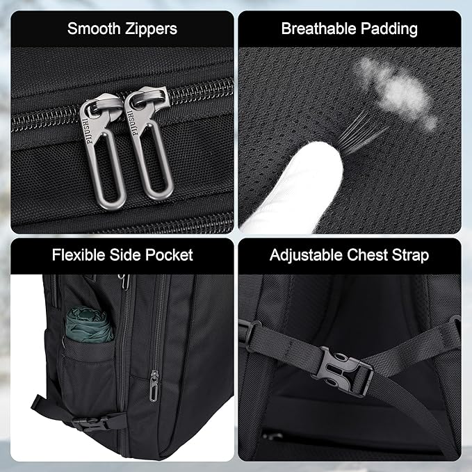 PIJUSHI Travel Backpack for Women Men Expandable Carry on Luggage Backpack Airline Approved Personal Item Laptop Bag(PE034 Black)