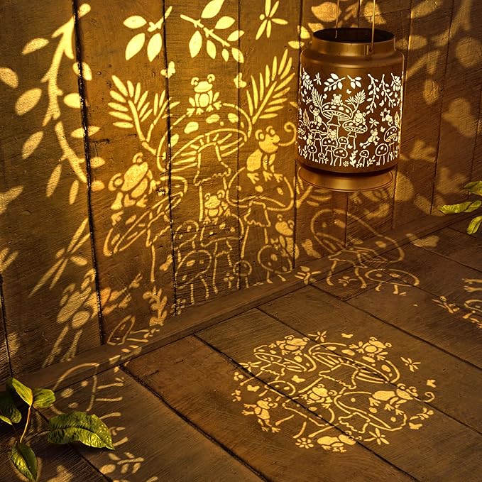 Mushroom & Frog Solar Lantern for Garden Outdoor Decor – Hanging Metal Light Decoration for Patio, Yard, Lawn, Pathway, Backyard – Birthday Gift for Mom, Women, Grandma