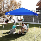 EAGLE PEAK 11x11 Slant Leg Pop-up Canopy Tent Easy One Person Setup Instant Outdoor Beach Canopy Folding Portable Sports Shelter 11' x 11' Base 9' x 9' Top (Blue)