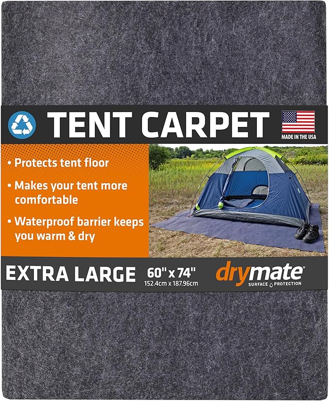 Drymate Tent Carpet Mat, Protective Waterproof Liner Keeps You Warm & Dry, Camping Floor Rug Accessory (60" x 74"), Durable, Lightweight, Soft & Comfortable, Trimmable Material (USA Made) (Charcoal)