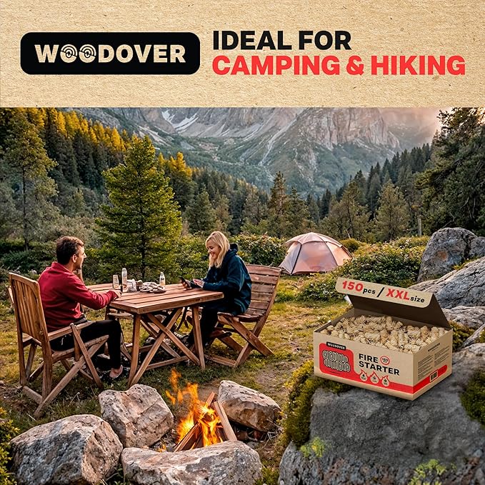 150 pcs Large Fire Starters for Fireplace, Natural Fire Starter for Campfires, for Wood Stove, BBQ, Grill, Pizza Oven, Outdoor Fire Pit, Chimney Charcoal Starter