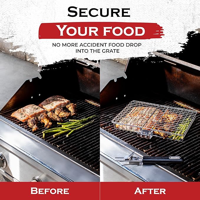SHIZZO Grill Basket Set, Barbecue BBQ Grilling, Stainless Steel Folding Portable Outdoor Camping Rack for Fish, Shrimp, Vegetables, Cooking Accessories, Gifts for Dad, husband, Friends
