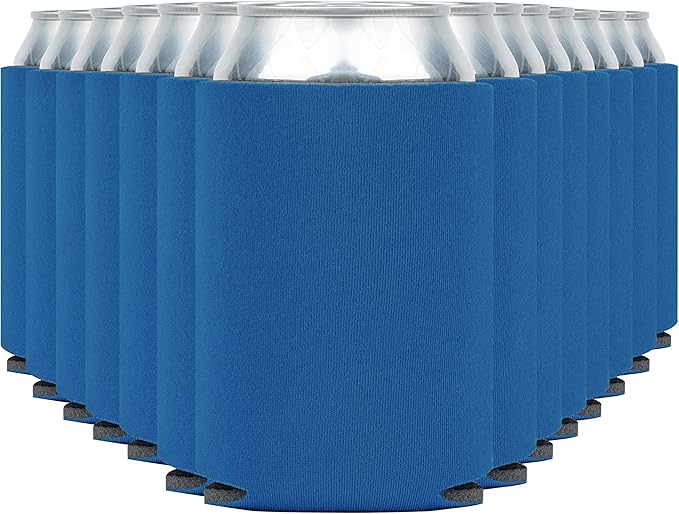 Blank Beer Can Coolers Sleeves (14-Pack) Soft Insulated Beer Can Cooler Sleeves - HTV Friendly Plain Can Sleeves for Soda, Beer Cans & Bottles - Blanks for Vinyl Projects & Wedding Favors (Blue)