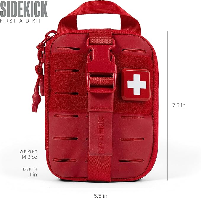 My Medic Sidekick - Camping Hiking and Backpacking First Aid Kit - 70 Items - HSA and FSA Eligible - Small Ifak Great for Travel or Motorcycle - Portable Emergency Kit – Red