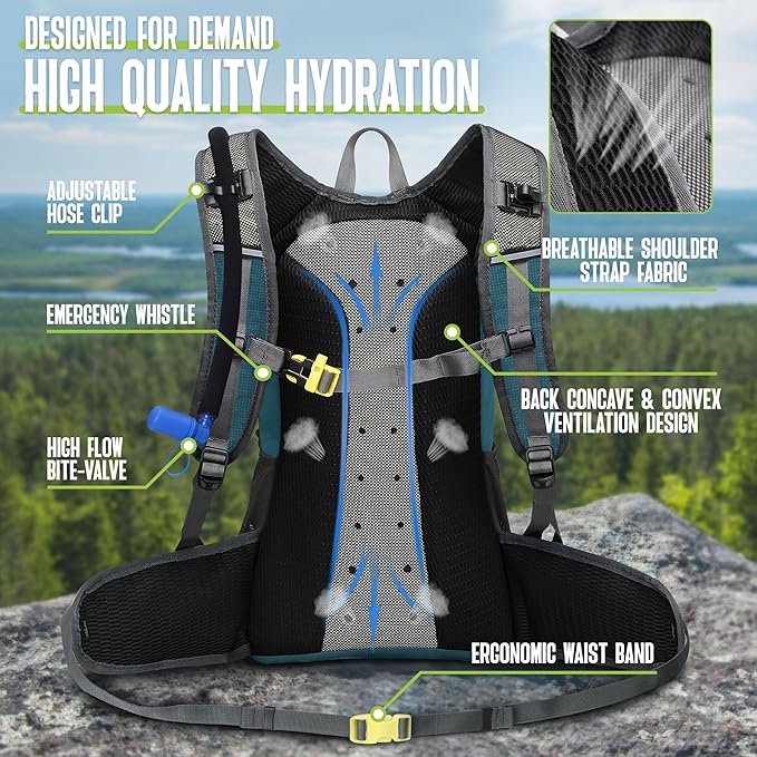 N NEVO RHINO Hydration Backpack, 18L Multipurpose Hiking Backpack with 3L Water Bladder, Water Backpack Insulated Hydration Pack Ideal for Hiking and Cycling