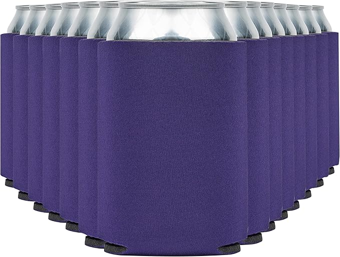 Blank Beer Can Cooler Sleeves (60-Pack) Soft Insulated Beer Can Coolies - HTV Friendly Blank Koolies in Bulk for Beer Cans & Bottles - Coolie Blanks for Vinyl Projects & Wedding Favors (Purple)