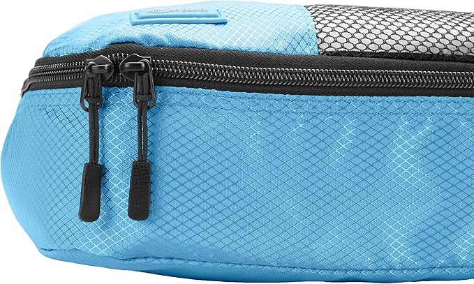 Amazon Essentials 4-Piece Packing Cubes Travel Accessories Set, Luggage Organizer with Double Zipper, Mesh Top, 100% Polyester, Medium, Sky Blue (Previously Amazon Basics)
