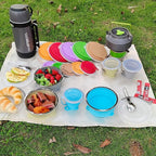 Mess Kit for Camping Silicone Collapsible Bowl Collapsible Cup and Stainless Steel Spoon for Backpacking Outdoor Hiking Traveling and Picnic
