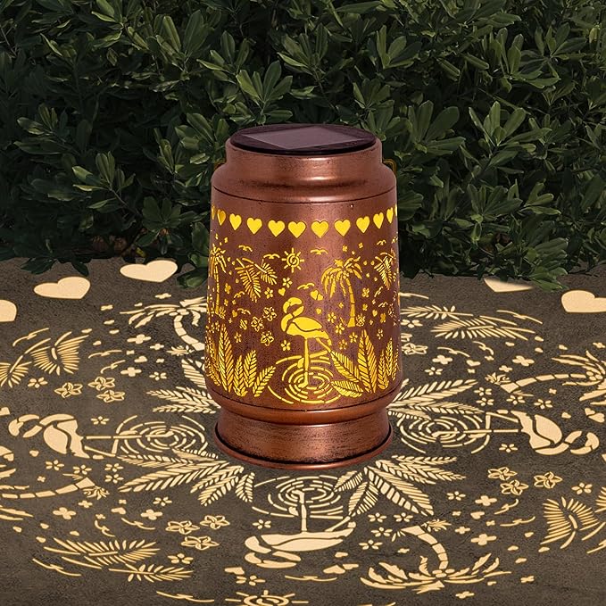 Lawn Social Solar Lanterns Outdoor Waterproof, Flamingos Metal Hanging Solar Lights for Outside, Garden Decor Birthday Gifts for Women Mom Grandma, Outdoor Lantern for Patio Yard Balcony Porch