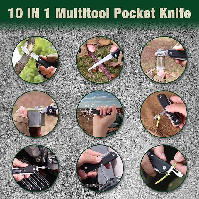 MOSSY OAK Multitool Pocket Knife, 10-in-1 Folding Pocket Knife Multitool with Stainless Steel Blade, Saw, Can Opener, Screwdrivers – EDC Tool for Camping, Hiking, Survival
