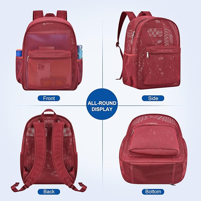 USPECLARE Heavy Duty Semi-Transparent Mesh Backpack，See Through College Student Backpack