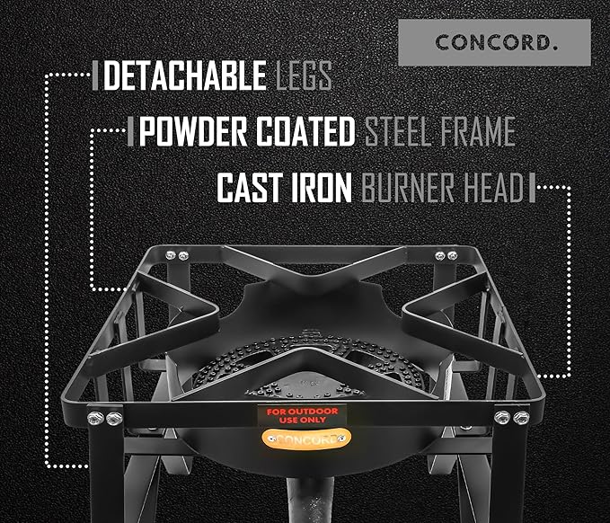 Concord Deluxe Banjo Single Propane Burner, 200,000 BTU Portable Outdoor Stove for Camping Cooking/Home Brewing/Making Sauces, 16” Square