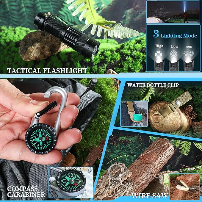 Survival Kits 37 in 1, Gifts for Men Dad Husband Valentine's Day, Emergency Survival Gear and Equipment, Camping Hiking Outdoor Adventure Cool Gadgets, Stocking Stuffers