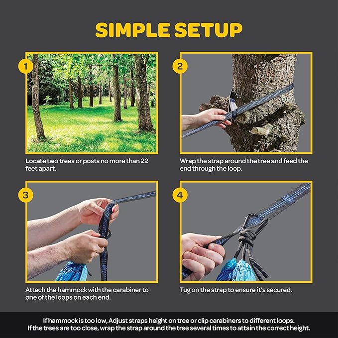 Durable Hammock 500 lb Capacity, Nylon Camping Hammock Chair - Double or Single Sizes w/Tree Straps and Attached Carry Bag - for Travel/Backpacking/Beach/Backyard (Large, Orange & Light Grey)