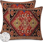 Outdoor Waterproof Pillow Covers 18x18 Inch Set of 2 Tribal Abstract Red and Black Vintage Carpet Pattern Decorative Farmhouse Pillow Covers for Couch Garden Balcony