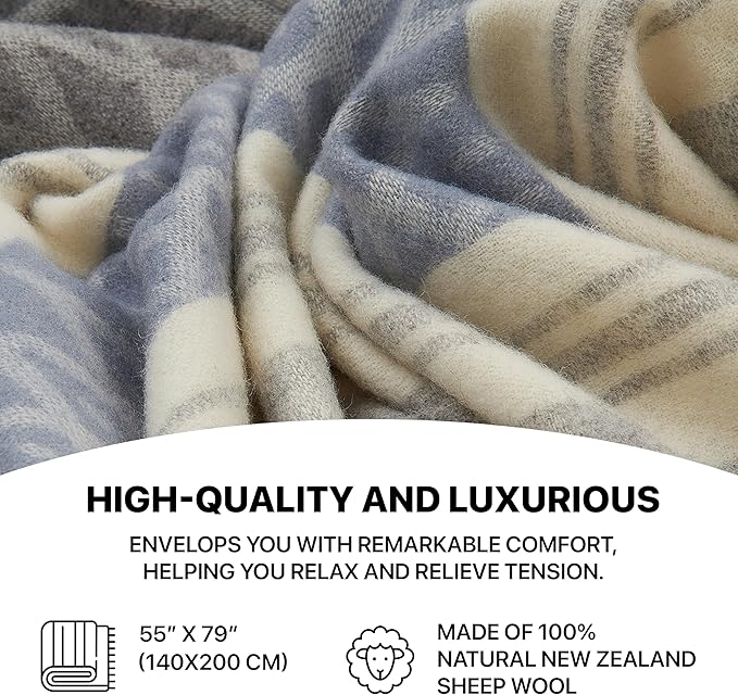 Wool Blanket | 100% Wool from New Zealand | Perfect as a Throw Blanket/Sofa Cover | Virgin Wool Blanket with Fringes in Stripes Designs (140 x 200 cm)