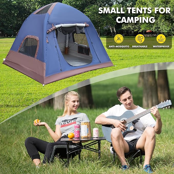 2-4 Person Inflatable Camping Tent | 60 Second Setup | 4 Season Waterproof (PU3000 Oxford) | All Weather Tent for Romantic Dates, Fall/Winter Camping, Hunting & Fishing