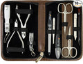 3 Swords Germany - brand quality 10 piece manicure pedicure grooming kit set for nail care scissors clipper brown synthetic leather case - Made by 3 Swords