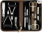 3 Swords Germany - brand quality 10 piece manicure pedicure grooming kit set for nail care scissors clipper brown synthetic leather case - Made by 3 Swords