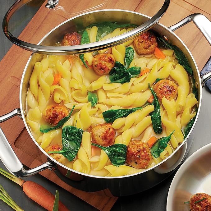 Tramontina Tri-Ply Clad Stainless Steel 8-Quart Stock Pot with Glass Lid, Induction-Ready Pasta Pot, Dishwasher-Safe, NSF-Certified, Made in Brazil