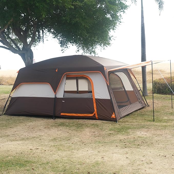 KTT Large Tent 6-12 Person,Family Cabin Tents,Straight Wall,3 Doors and 3 Windows with Mesh,Waterproof,Big Tent for Outdoor,Picnic,Camping,Family,Friends Gathering.