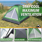 2 Person Outdoors Camping Tent with Rain Fly and Carrying Bag - Lightweight Outdoor Pop Up Tents for Camping Essentials, Music Festivals, Backpacking, Hiking, or Beach Shelter by Wakeman Outdoors