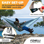 Foxelli Camping Hammock - Lightweight Portable Hammock, Easy Setup with Tree-Friendly Ropes & Steel Carabiners, Heavy Duty Parachute Nylon for Indoors and Outdoors