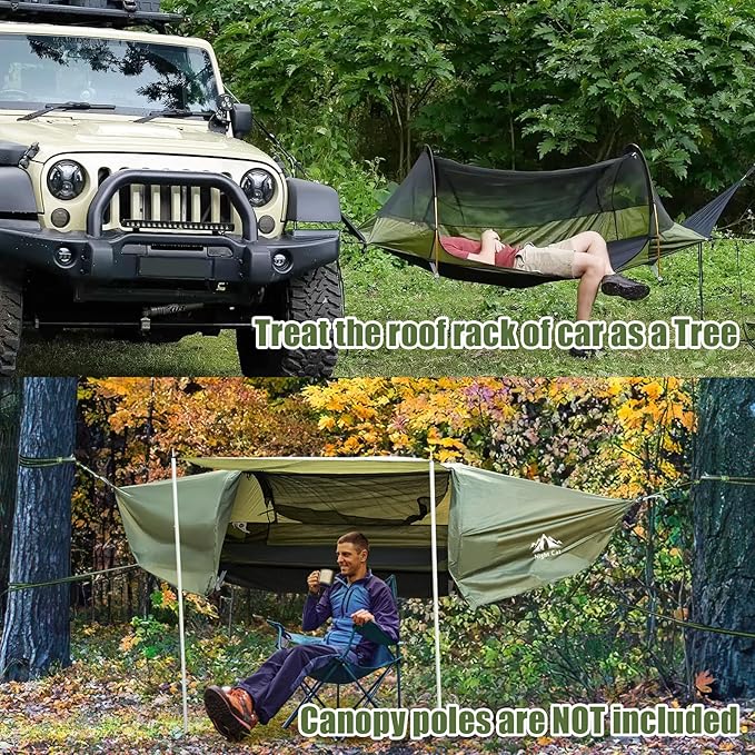 Night Cat Flat Lay Hammock Tent with Mosquito Net Waterproof Rainfly Storage Room for 1 Person Backpacking Hiking Camping Lightweight 330LBS 87x28x19in