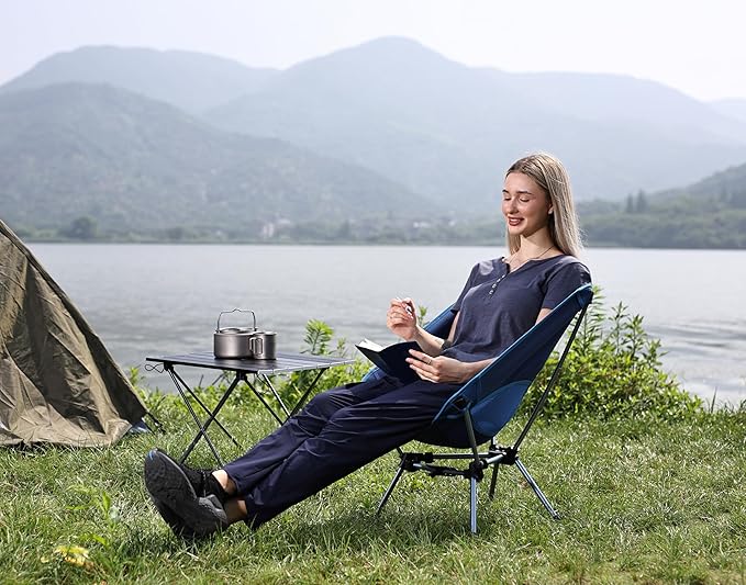 MARCHWAY Lightweight Folding Camping Chair with Spring Lock, Stable Compact Portable for Outdoor Camp, Travel, Beach, Picnic, Festival, Hiking, Backpacking (Lowback Dark Blue)