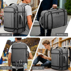 Spacious Carry On Backpack,Expandable Large 1-7DAYS Capacity Travel Backpack with Cable Access Port,Fits 18.4" Laptop,Anti Theft Water Resistant Work Backpack for Men Women,Extended Travel Work,Grey