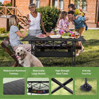 LET'S CAMP Folding Camping Table, Portable Aluminum Roll-up Picnic Backpacking Table with Adjustable Height, Large Storage and Carrying Bag for Picnic, Camping, BBQ, Party, Backyard, Beach
