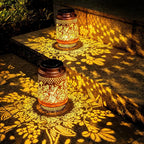 Boho Solar Lanterns Outdoor 2 Pack - Birthday Gifts for Women Mom Grandma Metal Hanging Solar Powered Unique Garden Decorative LED Lights (Fengming)