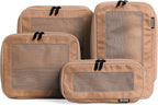 Compression Packing Cubes for Travel - Luggage Organizer Bags - Double Zipper Packing Cubes for Suitcases (4-Pack, Mocha)